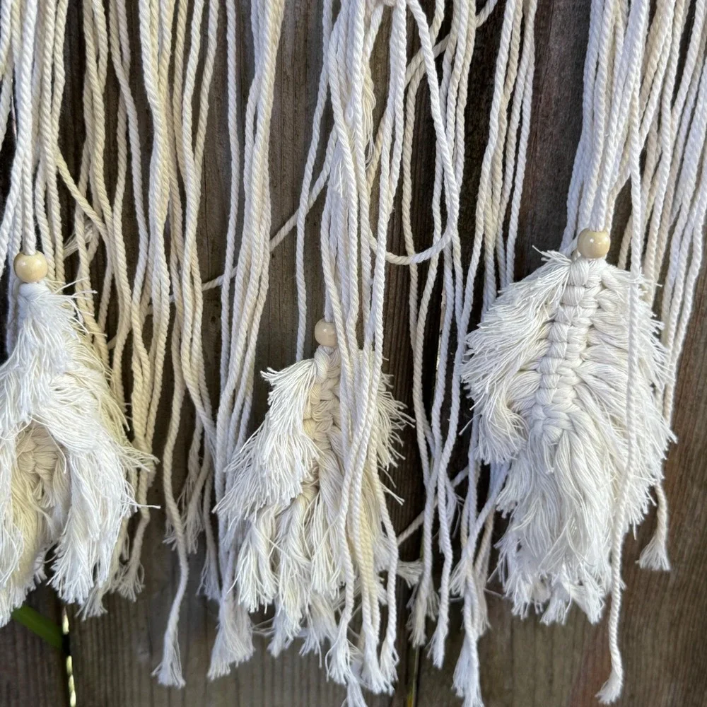 Boho Macrame Wall Hanging Large Dream Catcher Cream Cotton Gold Hoop Feathers